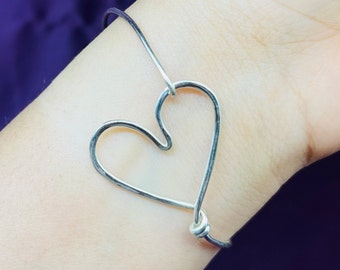 Silver Heart Bracelet, Sterling Silver Cuff Bracelet, Adjustable Cuff Bracelet For Women, Open Cuff Silver Bracelet, Light Weight Bracelet