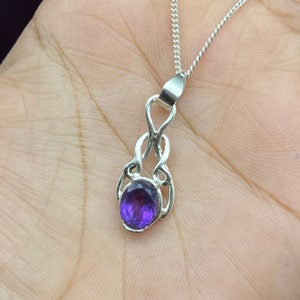 Natural Amethyst Pendant Necklace, Purple Amethyst Gemstone Silver Pendant, February Birthstone Necklaces For Women, Tiny 925 Silver Pendant