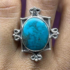 Natural Mohave Turquoise Silver Ring 925 Sterling Silver Turquoise Gemstone Silver Statement Ring Oval Big Gemstone Silver Ring For Women&#39;s