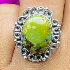 Groene Tibetaans turkoois zilveren ring 925 sterlingzilver turkoois edelsteen zilveren statement ring grote turkoois statement ring voor dames