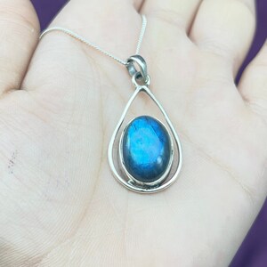 Natural Blue Fire Labradorite Silver Pendant, 925 Sterling Silver Pendant, Oval Labradorite Gemstone Pendant For Women, Statement Pendant