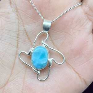 Natural Larimar Silver Pendant, Solid 925 Oval Shape Larimar Gemstone Pendant For Women, Handmade Bohemian Jewelry For Christmas Gifts