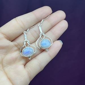 Genuine Moonstone Earrings, 925 Sterling Silver Moonstone Earrings, Moonstone Gemstone Earrings, Boho Moonstone Dangle Earrings For Women