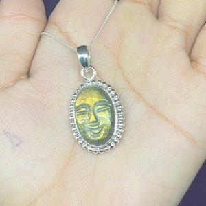 Pendentif visage de lune labradorite, pendentif visage en argent sterling massif 925, collier visage en argent, pendentif de pierres précieuses visage de lune labradorite pour femme