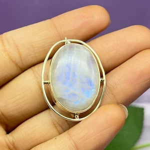 Genuine Moonstone Brooch, 925 Sterling Silver Brooch, Vintage Silver Brooches, Brooches For Women/Men, Blue Flash Moonstone Brooch For Gifts