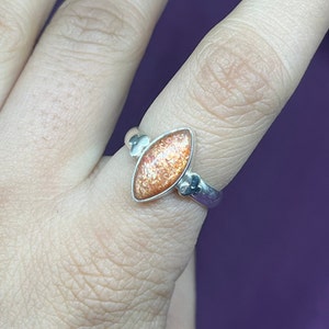 Natural Sunstone Silver Ring, Solid 925 Sterling Silver Sunstone Gemstone Ring For Women, Orange Sunstone Ring For Her, Bohemian Jewelry