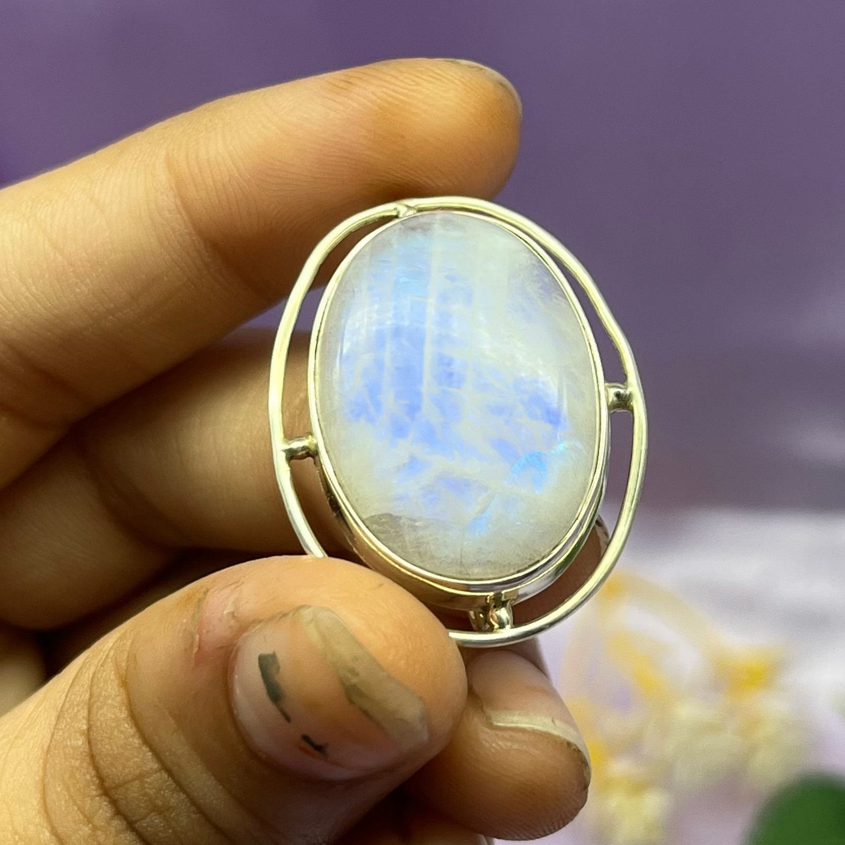 本物のムーンストーンブローチ、925スターリングシルバーブローチ