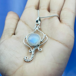 Colgante de piedra lunar arcoíris, colgante de piedra lunar maciza 925 para mujer, collar con piedra natal de junio para regalos de aniversario, regalos de Navidad