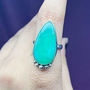 Natural Chrysoprase Silver Ring, Solid 925 Sterling Silver Chrysoprase Gemstone Ring For Women, Mint Green Chrysoprase Ring Boho Silver Ring