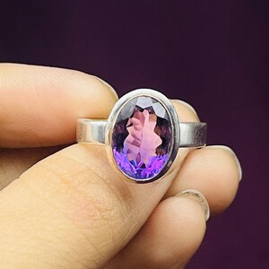 Natural Amethyst Ring, Oval Cut Amethyst Gemstone Ring, Purple Amethyst Ring For Women, Handmade Amethyst Silver Jewelry February Birthstone