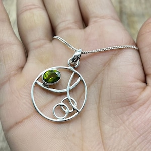 Natural Peridot Silver Pendant, 925 Sterling Silver, Green Peridot Gemstone Pendant Minimalist Handmade Silver Pendant, Birthstone Pendant,