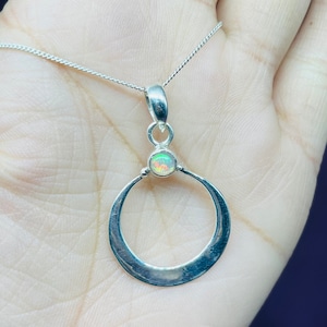 Natural Ethiopian Opal Sterling Silver Pendant, Ethiopian Opal Gemstone Pendant For Women, Opal Circle Necklace For Her, Birthstone Necklace