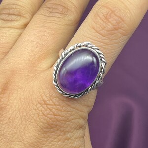 Natural Amethyst Silver Ring, Purple Amethyst Gemstone Ring For Women, Amethyst Silver Jewelry, Bohemian Silver Jewelry For Anniversary Gift