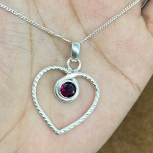 Natural Red Garnet Heart Silver Pendant, 925 Sterling Silver, Love Handmade Pendants For Women&#39;s, Birthday Gift Ideas For Her, Couple Gifts