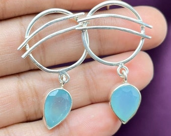 アクアカルセドニーイヤリング〜スターリングシルバー925〜ダングル