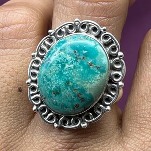 Natuurlijke Tibetaans turkoois zilveren ring 925 sterlingzilver Tibetaans turkoois edelsteen zilveren statement ring voor dames grote edelsteen ring