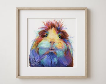 Gary the Guinea Pig Art Print, Cute Guinea Pig Illustration, nursery wall art, vibrant colourful giclee print, unique gift, guinea pig lover