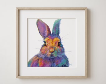 Winnie the Rabbit Art Print, Bunny Nursery Print, Woodland Nursery Decor, Kids Room Wall Art, Easter Art Gift, Giclee, Colourful Artwork