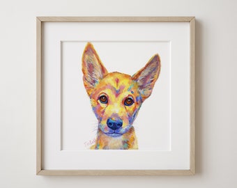 Banjo the Dingo Pup Art Print, Baby animal print, nursery decor, Australian animal print, Outback animal, kids room art, Puppy dingo print