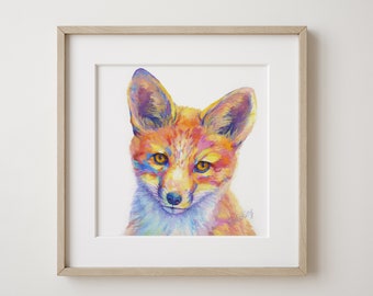 Frankie the Fox Art Print, Nursery decor, Kids Art Print, colourful fox art, Fox painting, Cute baby animal print, woodland print, wildlife