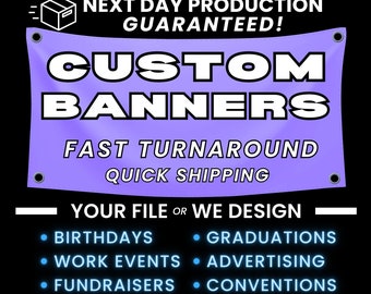 CUSTOM VINYL BANNER | 1-Day Production | Fast Shipping | Full Color | For Events & Businesses