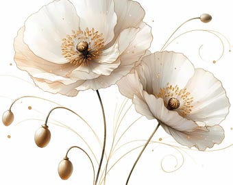 16 White and Gold Abstract Floral Watercolor Clipart Bundle, Wedding Clipart Flowers, High Quality JPG, White Background, Commercial Use