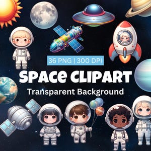 Aquarell Weltraum Clipart Bundle, süße Astronaut Clipart, Weltraum Kinderzimmer Png, Astronaut Sublimation, Planeten Raketen Illustration