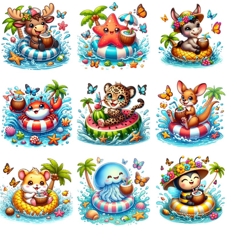 Summer Animals Clipart, Cute Beach Animals PNG, Ocean Nursery Clipart ...