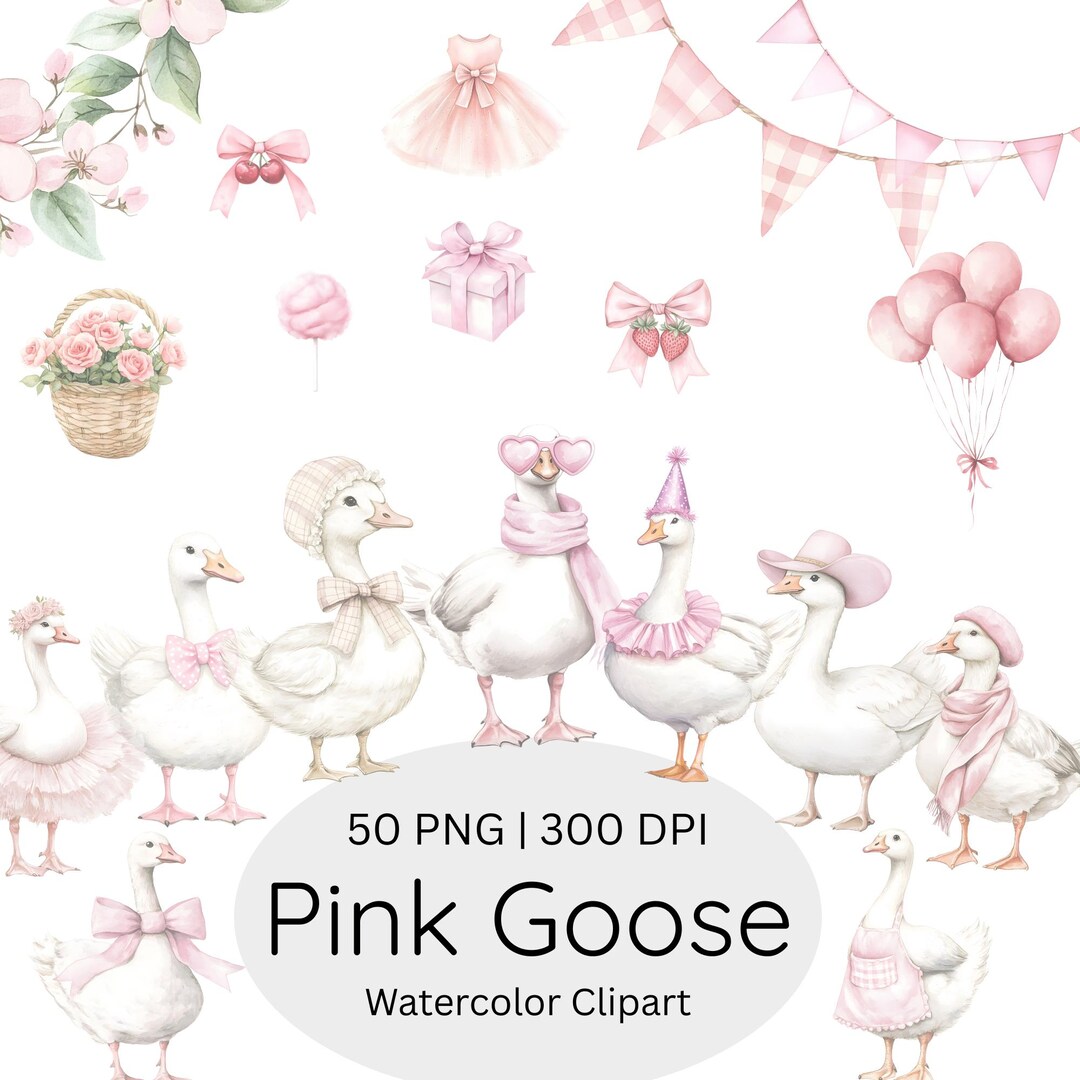 Pink Silly Goose Clipart, Watercolor Girly Goose Clipart, Whimsical ...