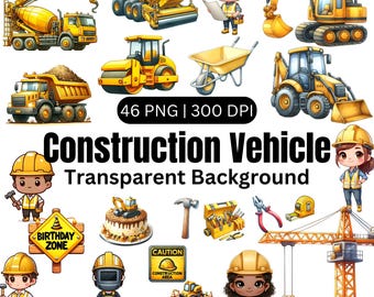 Construction Vehicle clipart, Watercolor Construction Clipart, construction birthday, Birthday Party Decor, Nursery Themes, Trucks Bulldozer