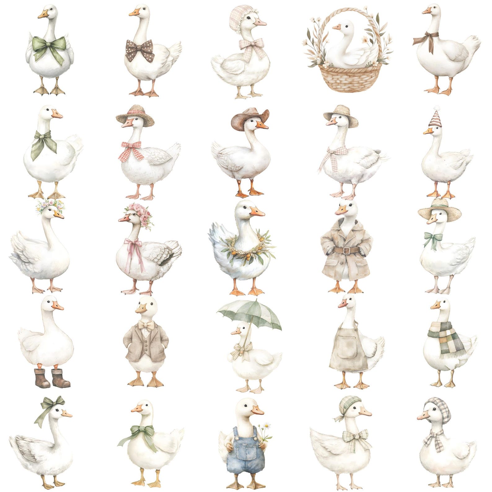Watercolor Rustic Goose Clipart, Whimsical Cute Goose PNG, Silly Goose ...