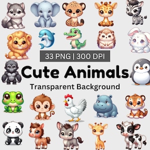 Aquarel schattige dieren clipart, 33 baby dieren clipart bundel, afdrukbare dieren, schattige kinderkamer kunst, transparante achtergrond, commercieel gebruik