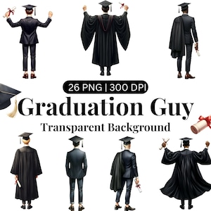 26 clipart de formatura, clipart de formatura de terno preto, clipart de formatura, designs de alunos de formatura, aquarela, ilustração de formatura masculina