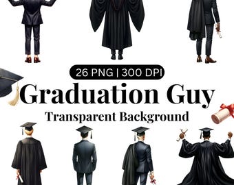 26 Graduation Guy Clipart, Black Suit Graduate Clipart, Graduation clipart, Student Grad Designs, Watercolor, Male Graduate Illustration