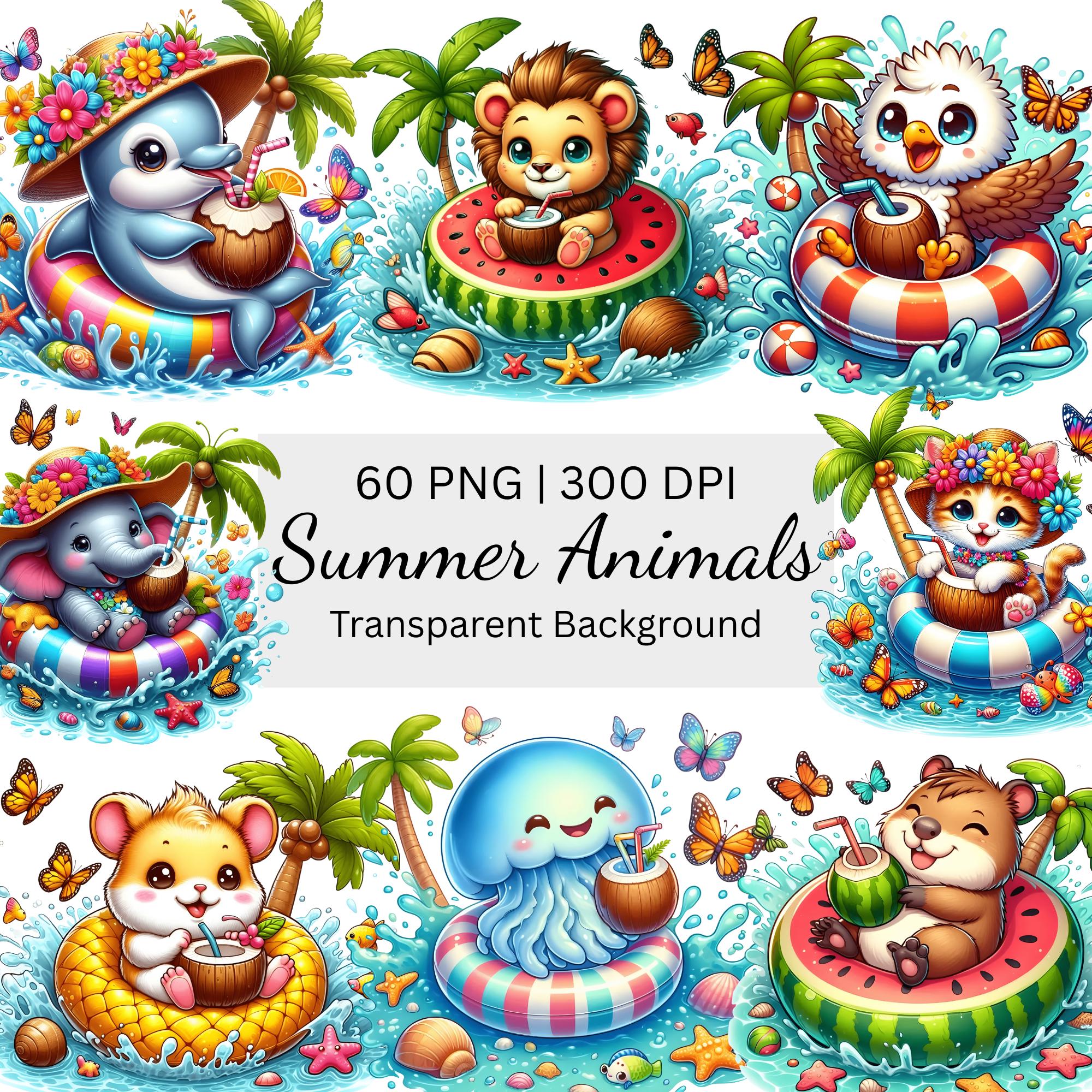 Summer Animals Clipart, Cute Beach Animals PNG, Ocean Nursery Clipart ...