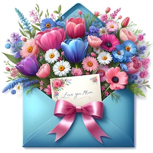 15 glückliche Muttertag Clipart Bundle, Aquarell Muttertag Blumen Clipart, Muttertag Transparente PNG Grafiken, Muttertag Sublimation