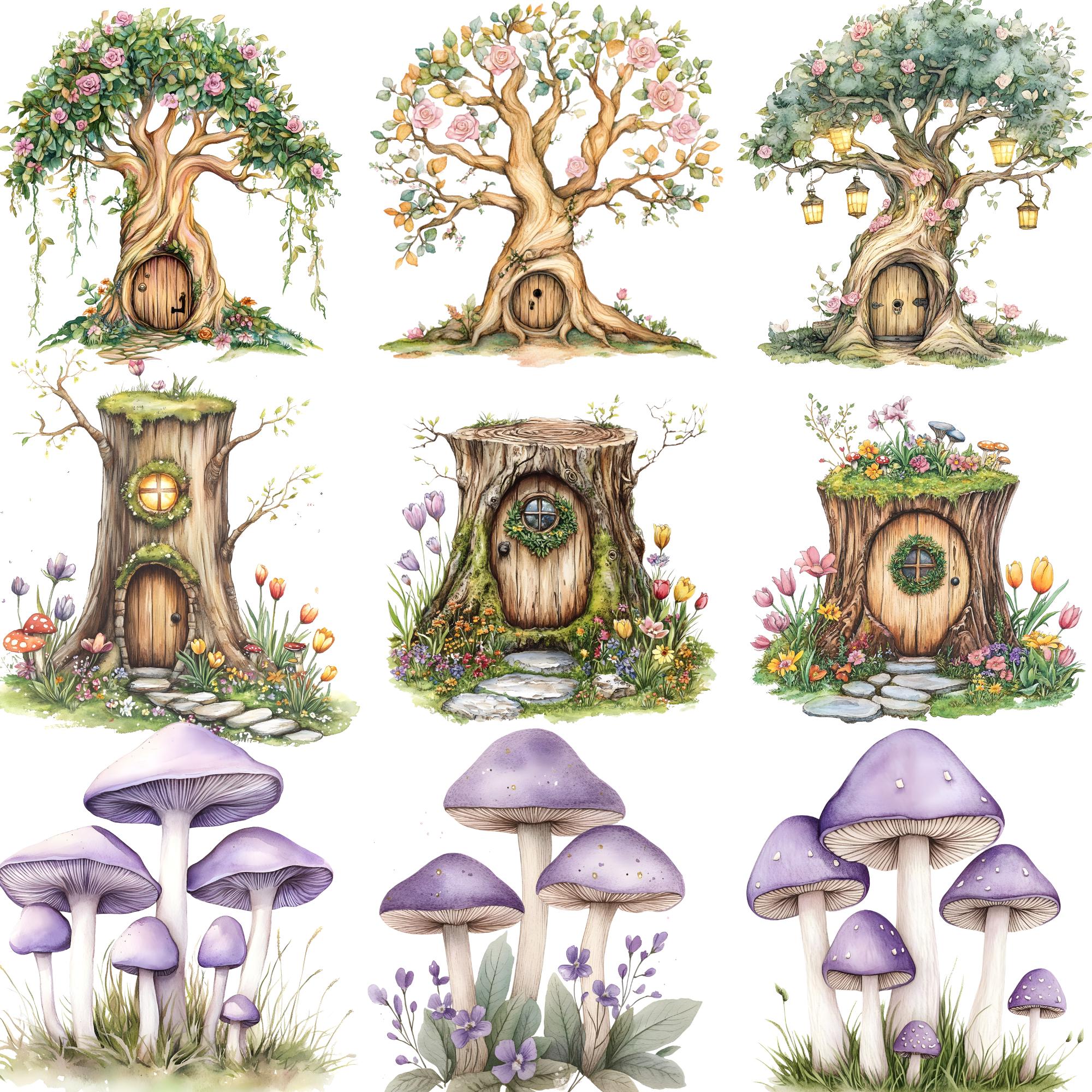 Watercolor Fairy Garden Clipart, Purple Fairies Clipart, Magical Garden ...