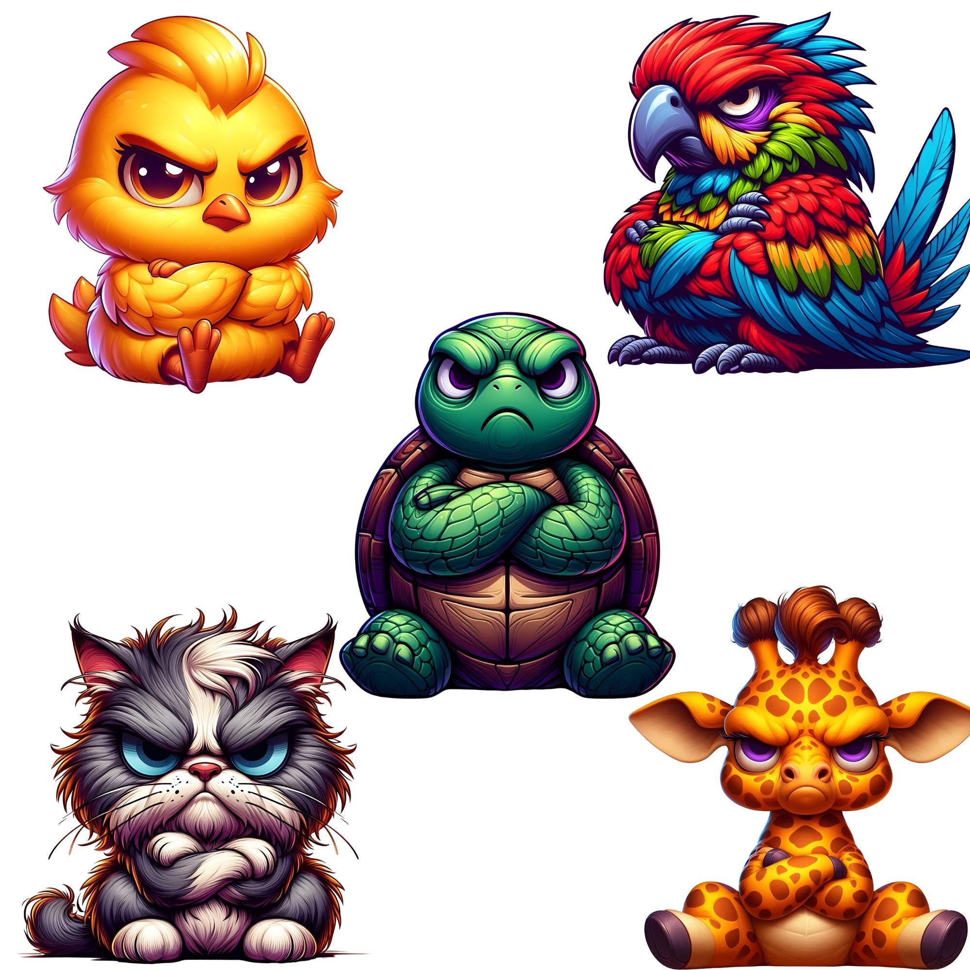 Watercolor Grumpy Animals Clipart, Funny Safari Animals Clipart ...