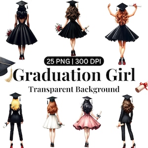 25 afstuderen meisje clipart, afstuderen clipart, vrouwelijke afgestudeerde illustraties, afgestudeerden vrienden, diploma clipart, High School College Senior