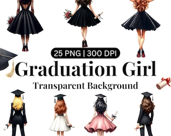 25 Graduation Girl Clipart, Graduation Clipart, Female Graduate Illustrations, Grads friends, Diploma clipart, High School College Senior