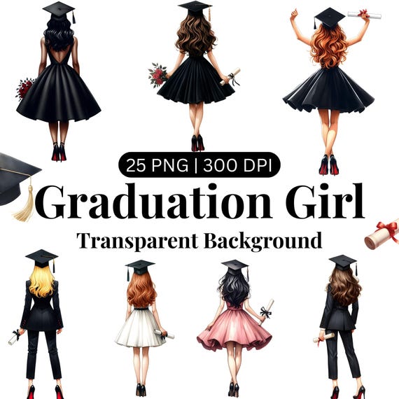 25 Graduation Girl Clipart, Graduation Clipart, Female Graduate Illustrations, Grads friends, Diploma clipart, High School College Senior