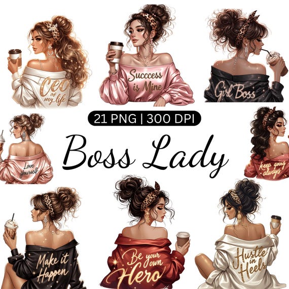21 Boss Lady Clipart Bundle, Girl Boss Clipart, Woman Clipart, Fashion Girl Boss Clipart, Sublimation Files, Transparent PNG, Commercial Use