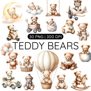 Ours en peluche neutre Clipart, clipart aquarelle ours en peluche, clipart chambre d'enfant, clipart baby shower, sublimination ours brun, usage Commercial