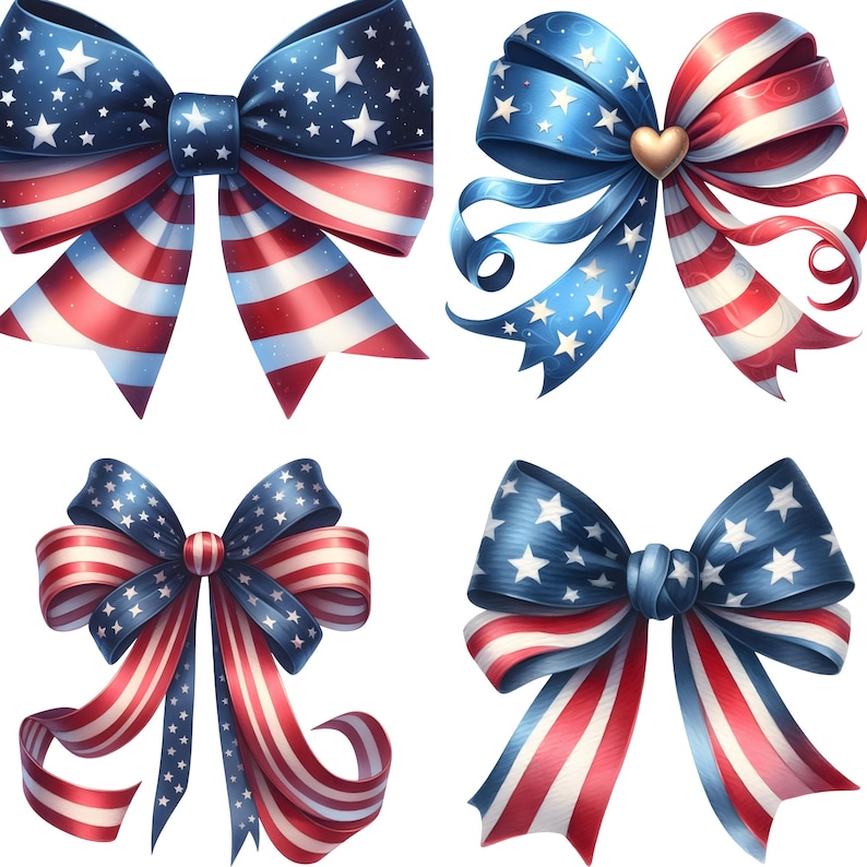 30 Patriotic Bows Clipart, USA Flag Bows Clipart, 4th of July Clipart ...
