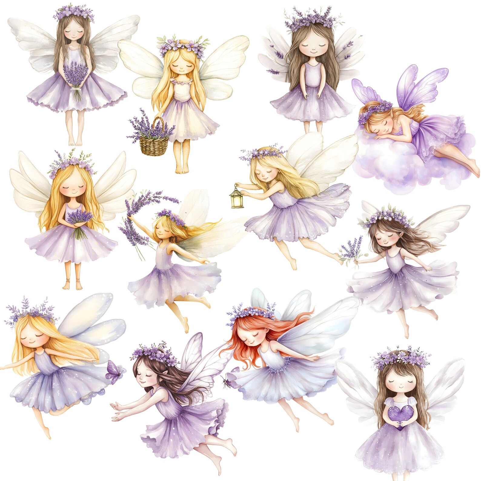 Watercolor Fairy Garden Clipart, Purple Fairies Clipart, Magical Garden ...