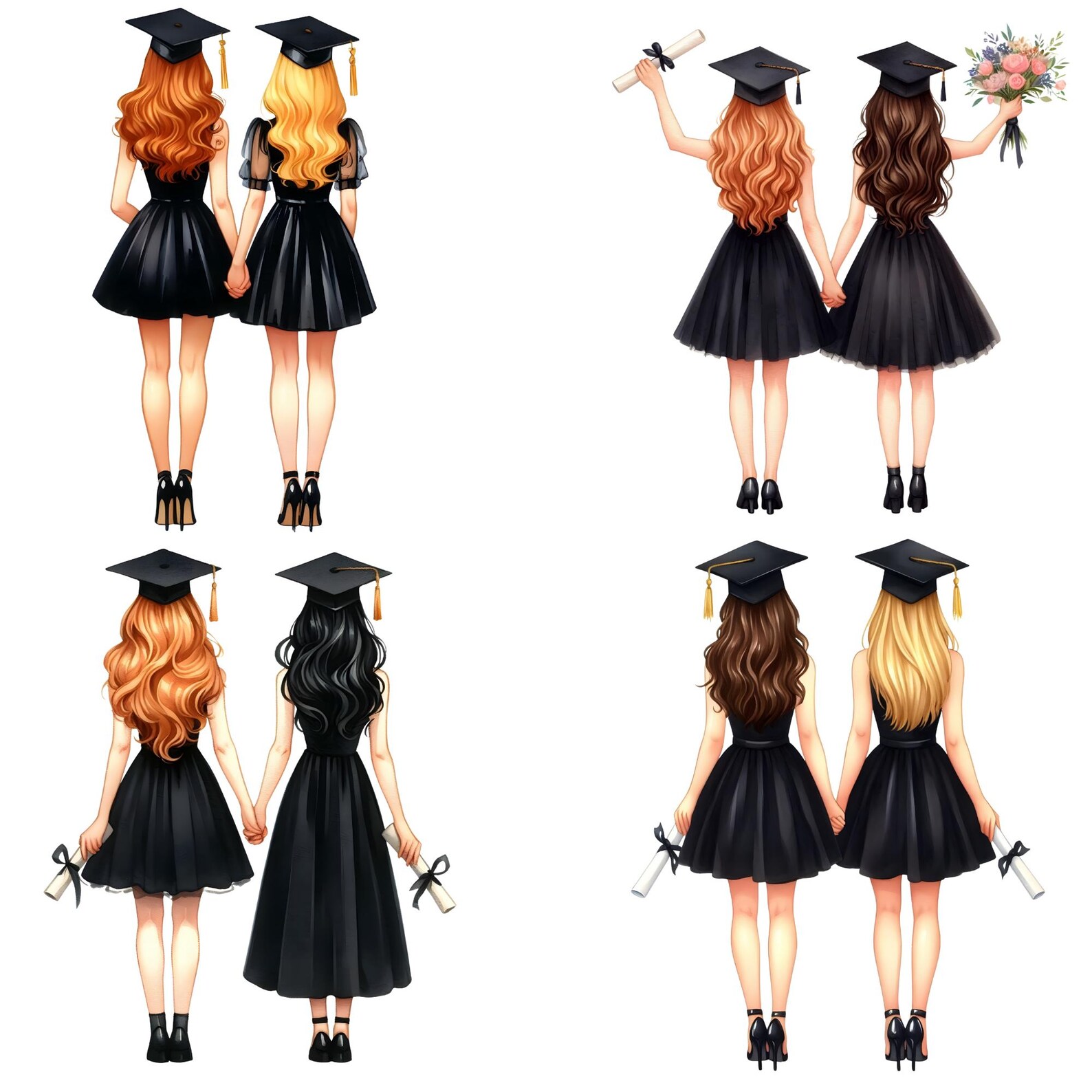 28 Graduation Girl Clipart Bundle, High School College Senior Clipart ...