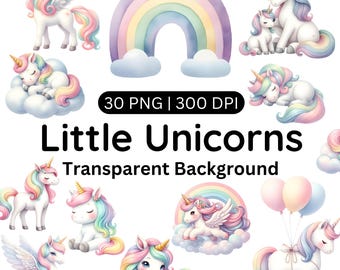 Pastel Unicorn Clipart, Watercolor Unicorns Clipart, Cute Unicorn Png, Little Unicorn Clipart, Nursery Art, Clipart For Kids, Commercial Use
