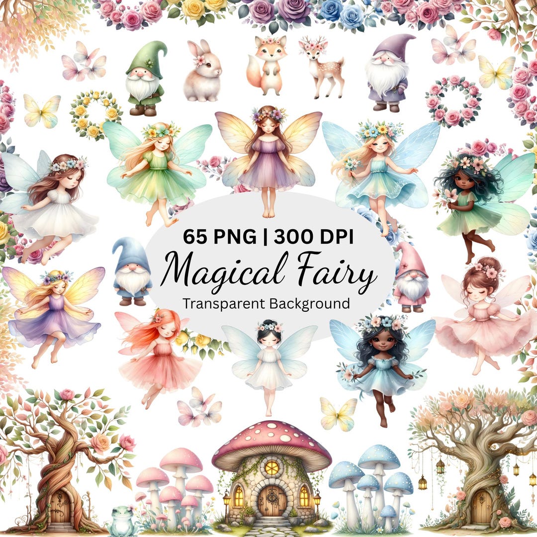 Watercolor Magical Garden Fairies Clipart, Cute Fantasy Forest Fairy ...