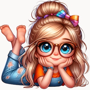 Paquete de 10 imágenes prediseñadas de niñas adorables y peculiares, acuarela imprimible, ilustración divertida, imágenes prediseñadas de niña divertida, JPG de alta calidad, diario basura