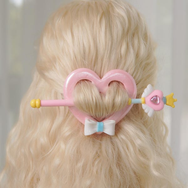 Fairycore Heart Hair Stick – Pastel Wand Bun Pin, Handmade Kawaii Accessory
